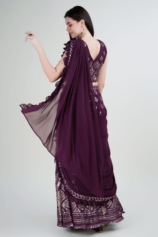 Stylish Purple Color Georgette Fabric Sequins Work Lehenga