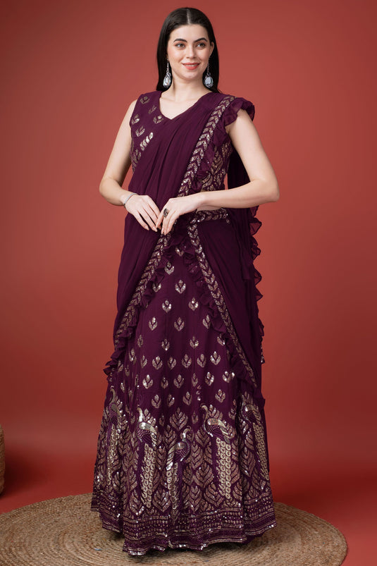 Stylish Purple Color Georgette Fabric Sequins Work Lehenga