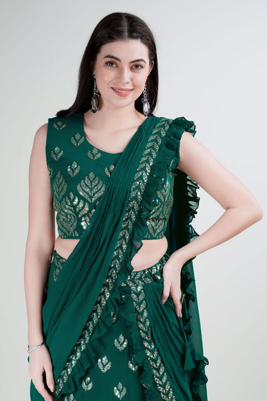 Elegant Green Color Georgette Fabric Function Wear Sequins Work Lehenga