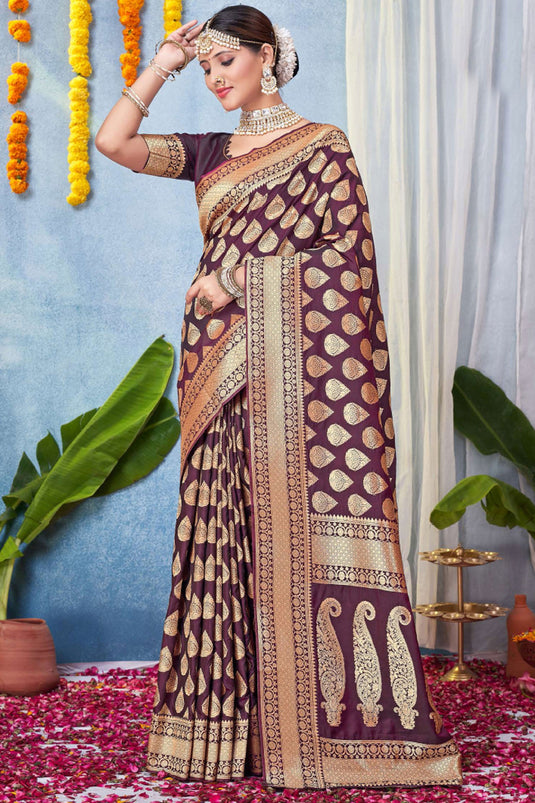 Function Wear Captivating Art Silk Fabric Saree In Brown Color