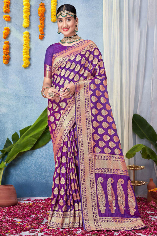Appealing Function Wear Art Silk Fabric Saree In Purple Color