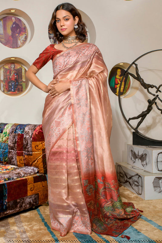 Blazing Multi Color Organza Fabric Printed Festive Wear Saree
