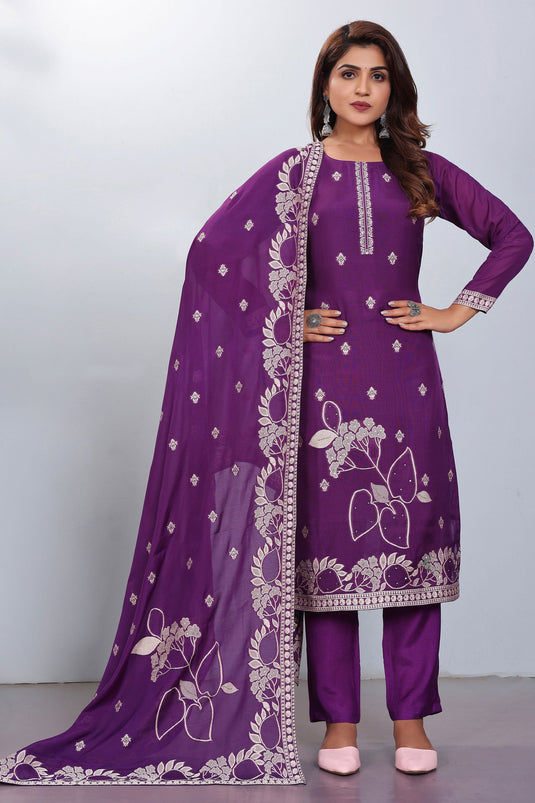 Jacquard Fabric Wine Color Stylish Readymade Salwar Suit
