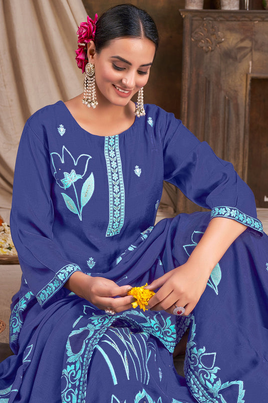 Jacquard Fabric Blue Color Beatific Readymade Salwar Suit