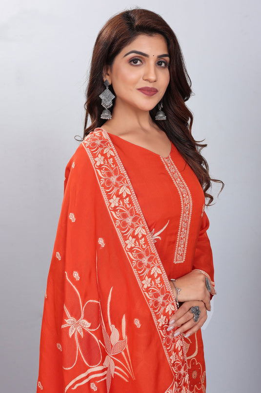 Orange Color Jacquard Fabric Glamorous Readymade Salwar Suit