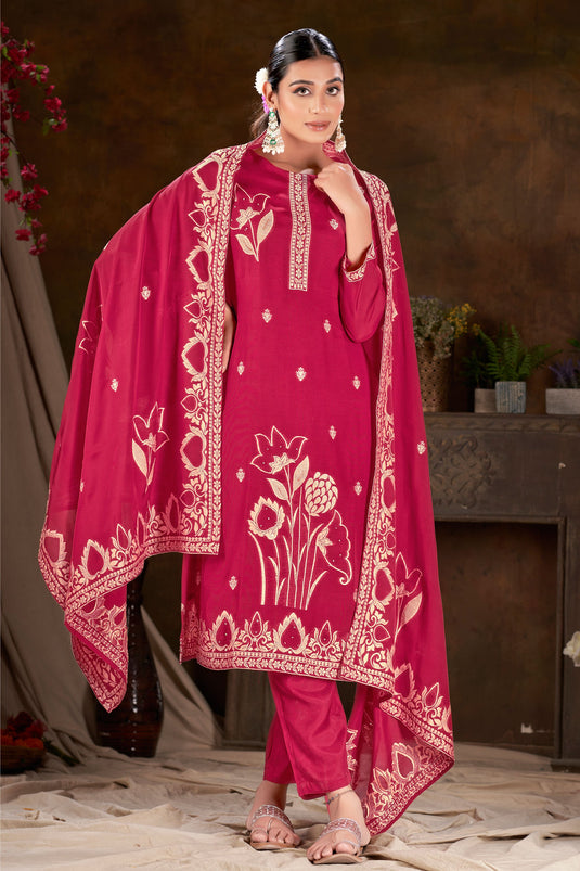 Jacquard Fabric Maroon Color Gorgeous Readymade Salwar Suit