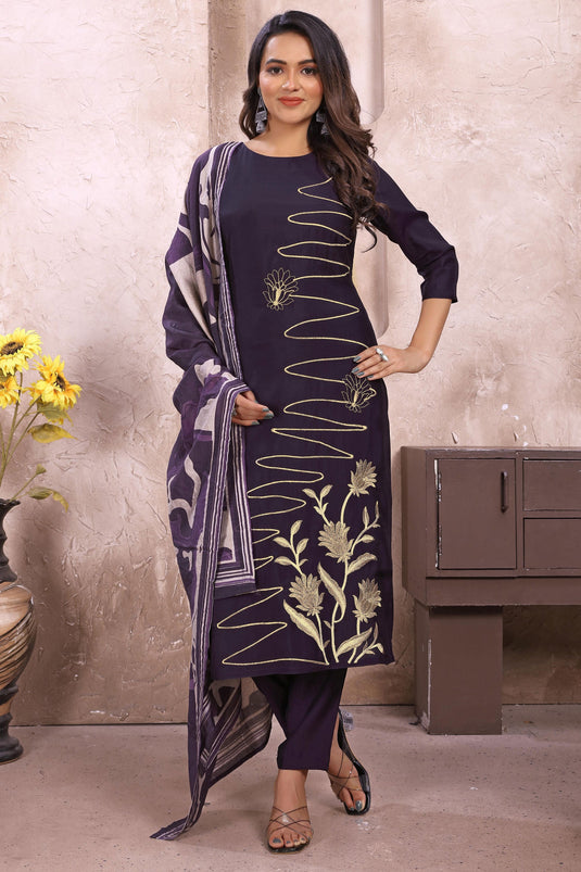Blazing Maroon Color Festive Wear Readymade Art Silk Salwar Suit
