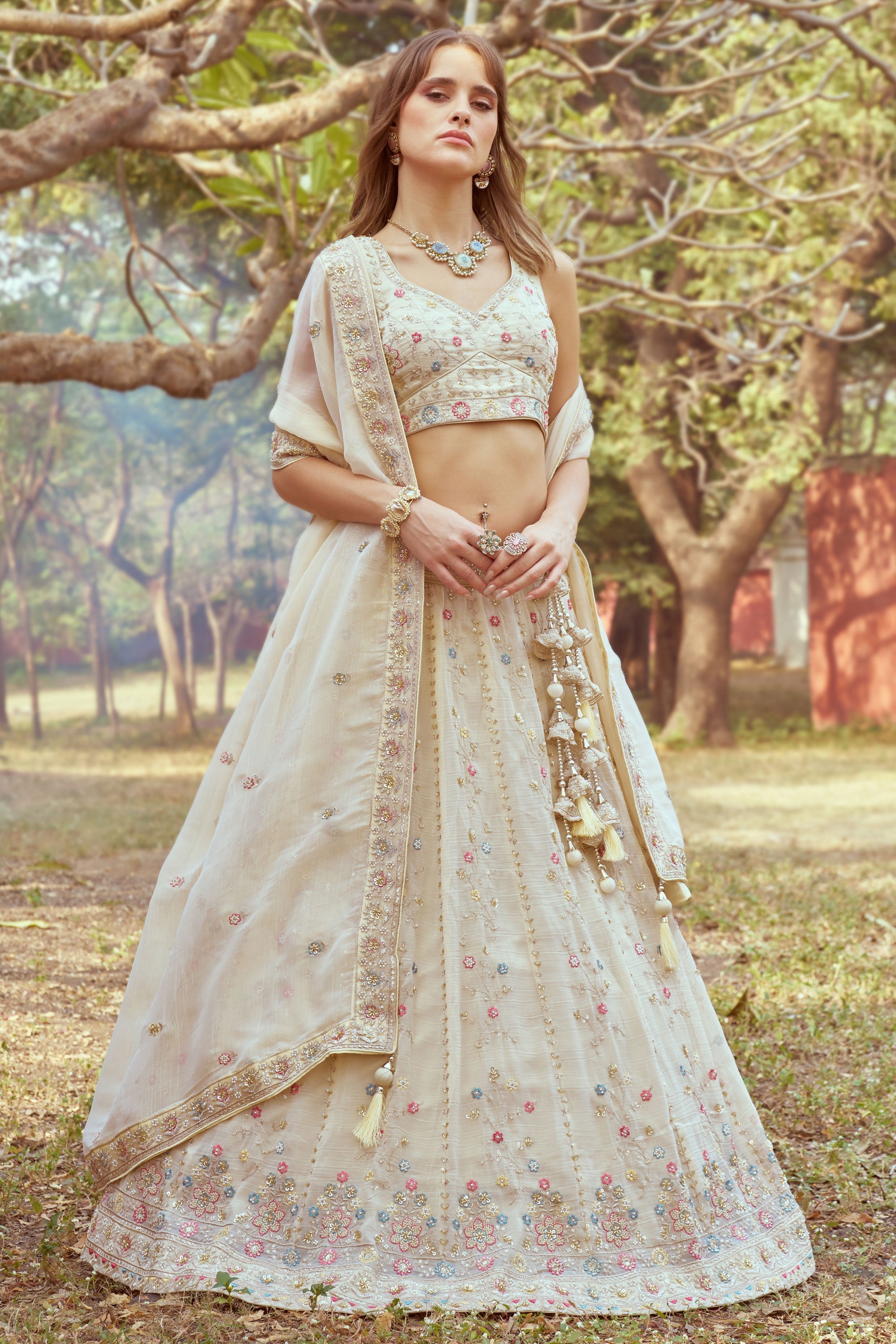 Cream Bridal Lehenga Ornate Heavy Embroidered Bridal Lehenga