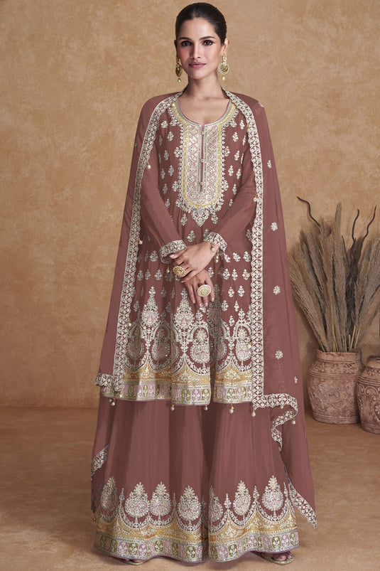 Vartika Singh Fascinating Brown Color Georgette Fabric Palazzo Suit