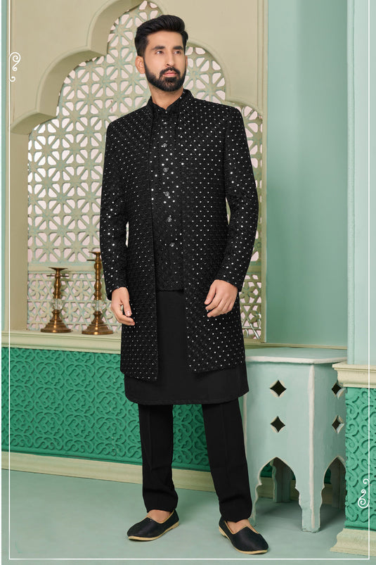 Black Color Velvet Fabric Readymade Nawabi Style Indo Western
