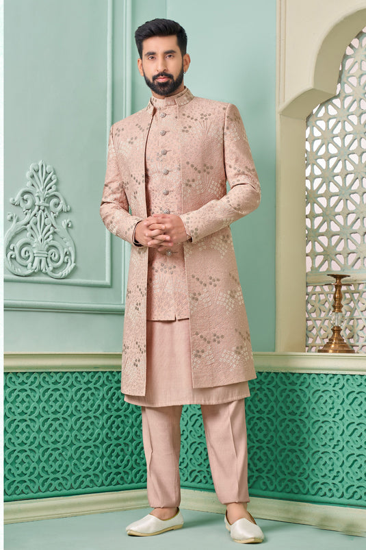 Banarasi Silk Fabric Pink Color Readymade Nawabi Style Indo Western