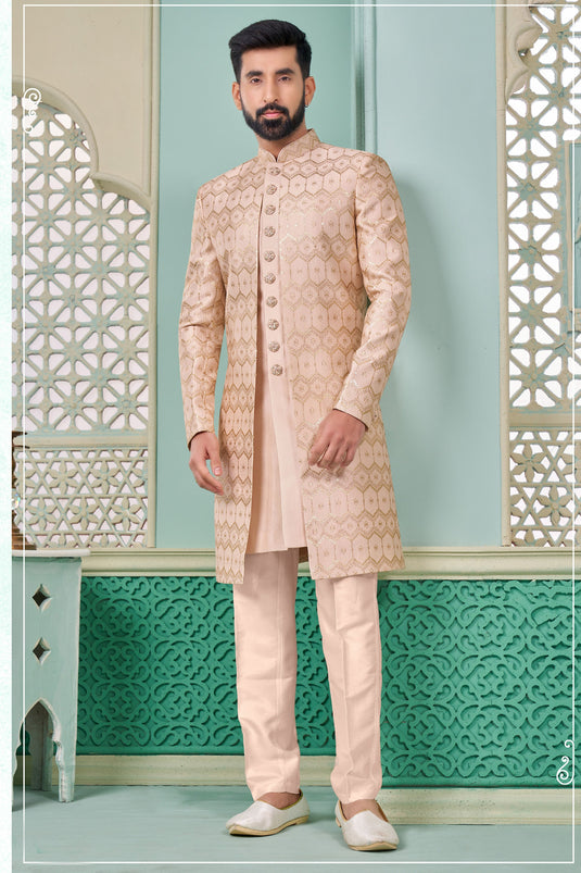 Banarasi Silk Fabric Pink Color Trendy Readymade Nawabi Style Indo Western