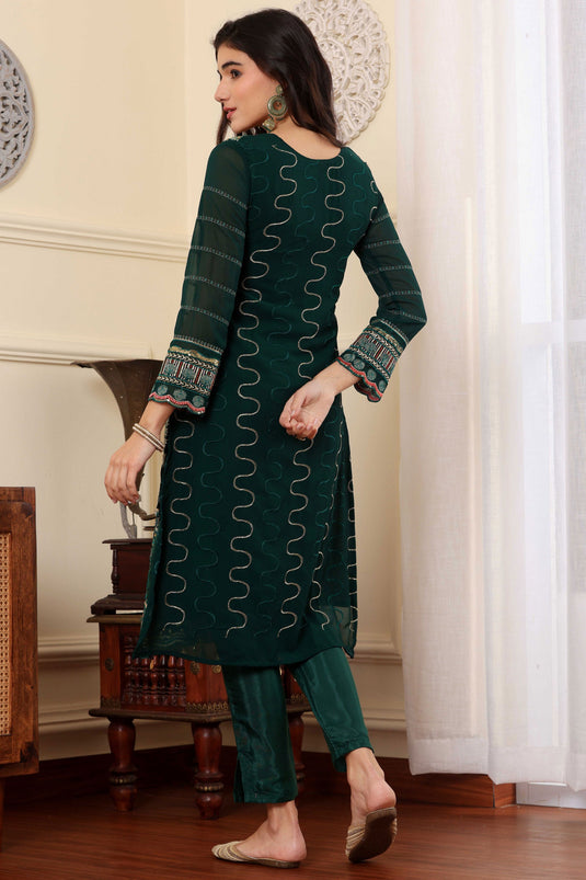 Dark Green Color Georgette Fabric Function Wear Tempting Salwar Suit