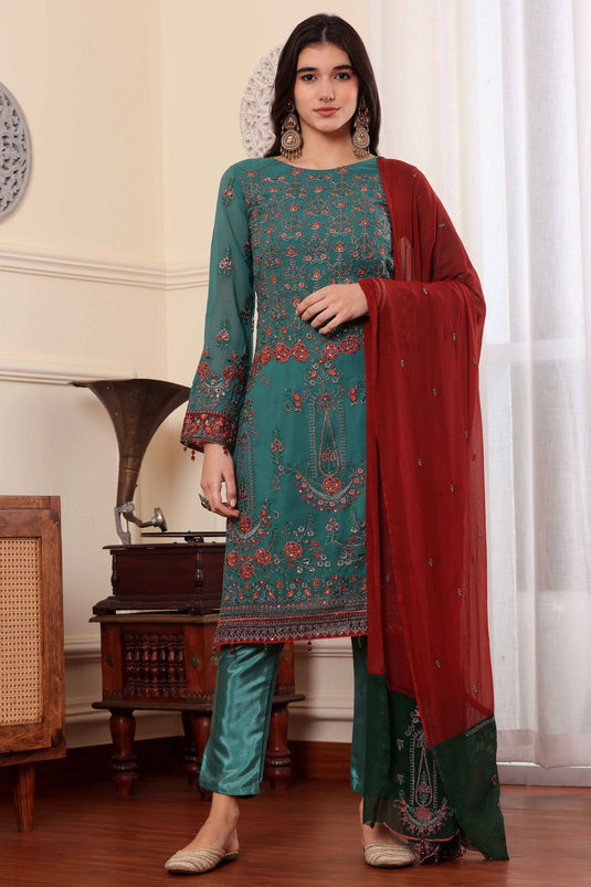 Sea Green Color Georgette Fabric Function Wear Awesome Salwar Suit