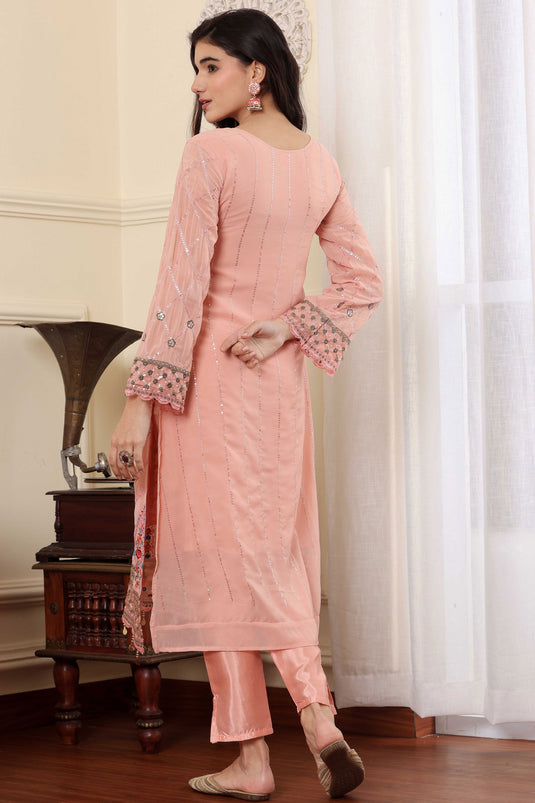 Peach Color Georgette Fabric Alluring Function Wear Salwar Suit