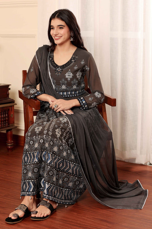 Georgette Fabric Brown Color Function Wear Elegant Salwar Suit