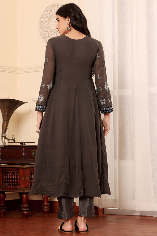 Georgette Fabric Brown Color Function Wear Elegant Salwar Suit