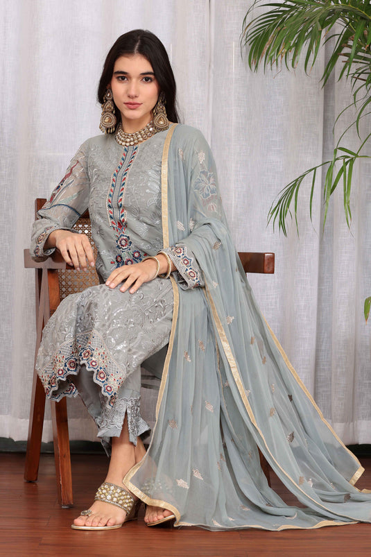 Grey Color Georgette Fabric Function Wear Classic Salwar Suit