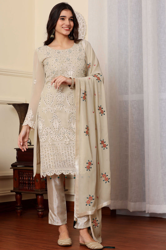 Beige Color Georgette Fabric Function Wear Vintage Salwar Suit