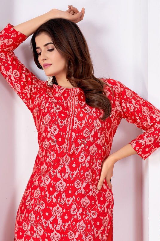 Komal Vora Appealing Red Color Art Silk Readymade Kurti With Bottom