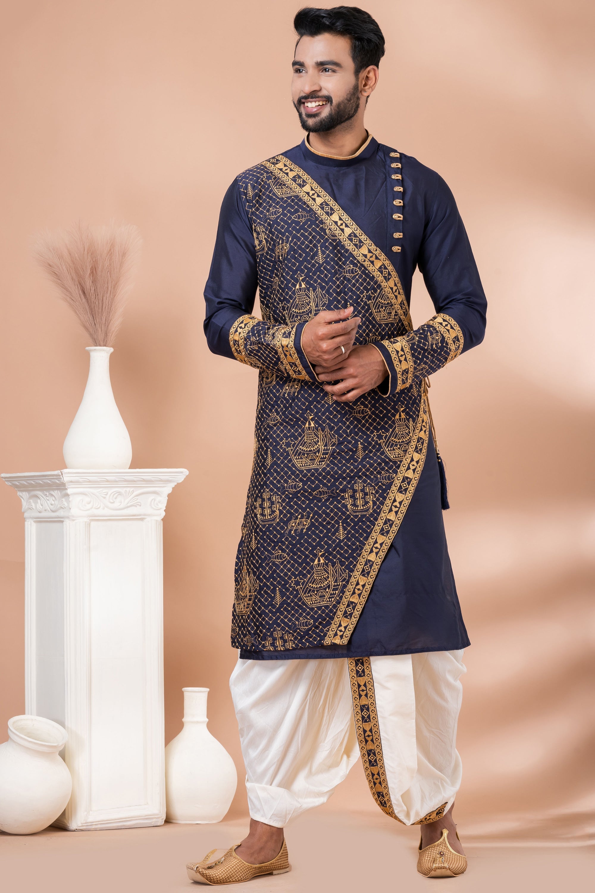Viscose Fabric Reception Wear Attractive Embroidery Readymade Men