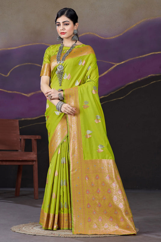 Green Color Fantastic Silk Fabric Saree With Weaving Work