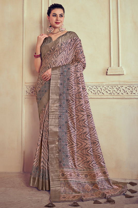 Multi Color Dola Silk Festive Wear Saree With Printed Blouse