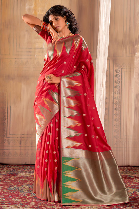 Festive Wear Banarasi Silk Fabric Red Color Supreme Saree