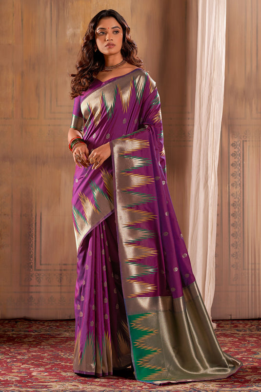 Purple Color Banarasi Silk Fabric Festive Wear Lovely Saree