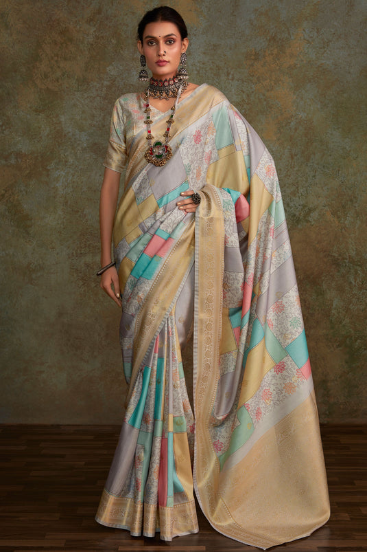 Multi Color Art Silk Fabric Special Saree With Printed Work