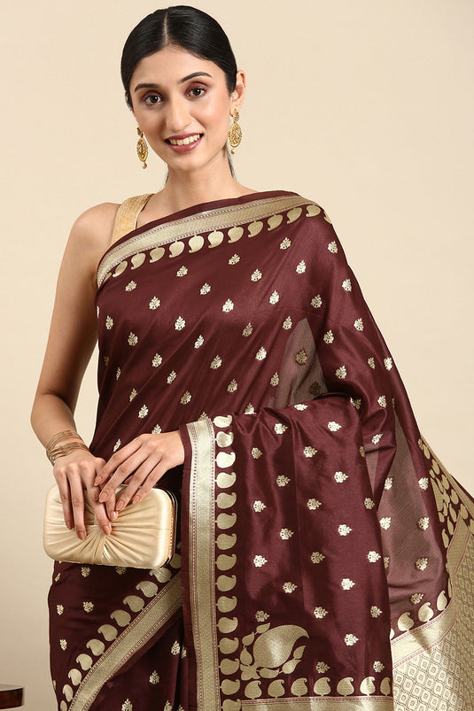 Maroon Color Weaving Work Brilliant Banarsi Cotton Saree