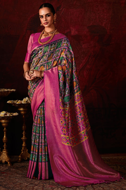 Blazing Multi Color Patola Style Printed Silk Saree