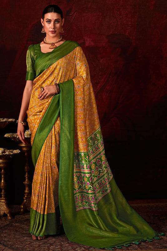 Yellow Color Exquisite Patola Style Printed Silk Saree