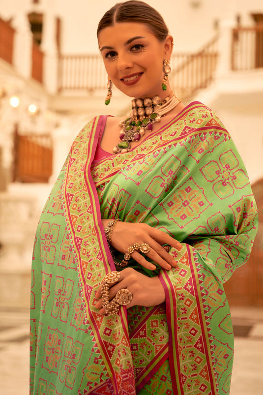 Sea Green Color Glorious Banarsi Silk Patola Saree With Weaving Work