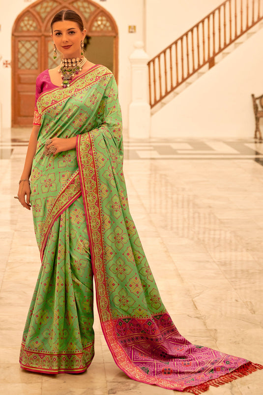 Sea Green Color Glorious Banarsi Silk Patola Saree With Weaving Work