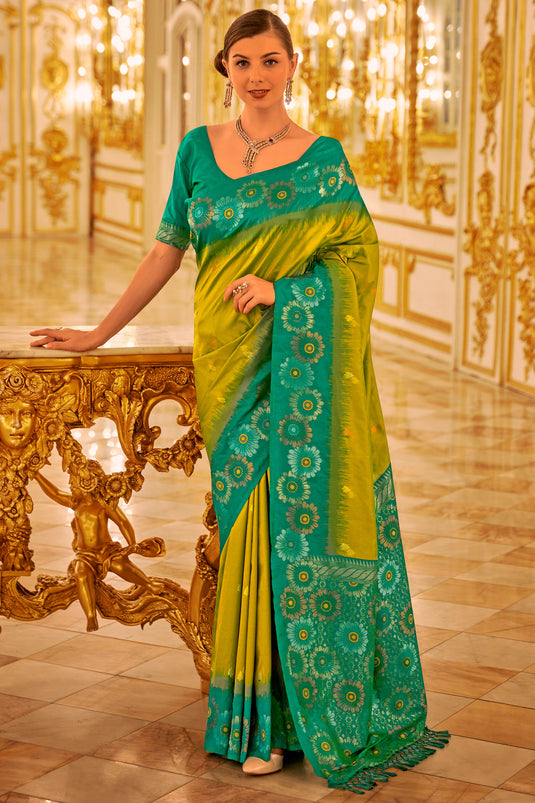 Charming Green Color Weaving Work Banarasi Silk Saree