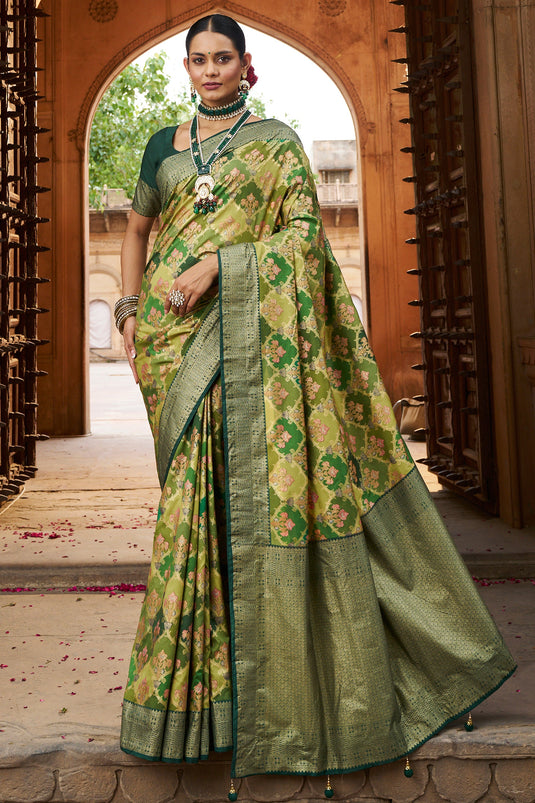 Embellished Green Color Weaving Designs Art Silk Saree
