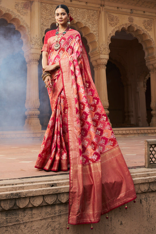 Phenomenal Weaving Designs Red Color Art Silk Saree