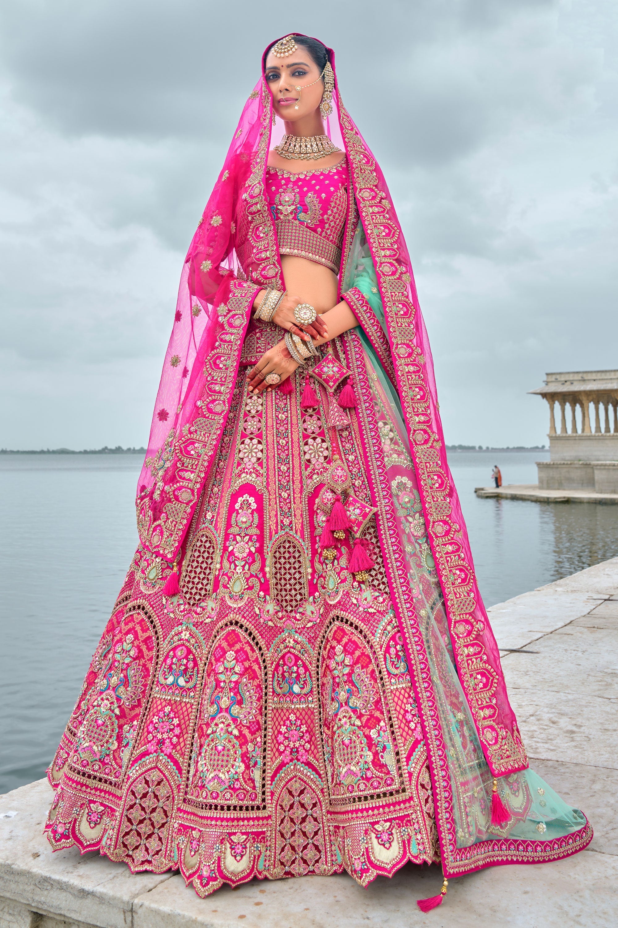 Blush Rani Heavy Embroidered Bridal Lehenga Choli With Double