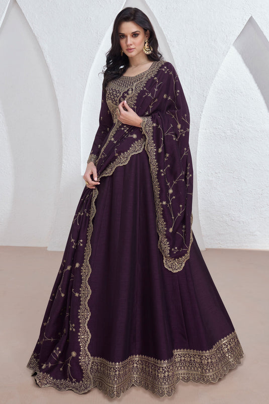 Eugeniya Belousova Purple Color Glorious Readymade Gown With Dupata In Chinon Fabric