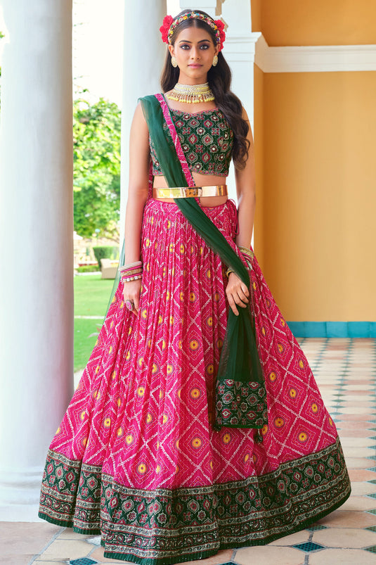 Chinon Fabric Pink Color Patterned Readymade Lehenga