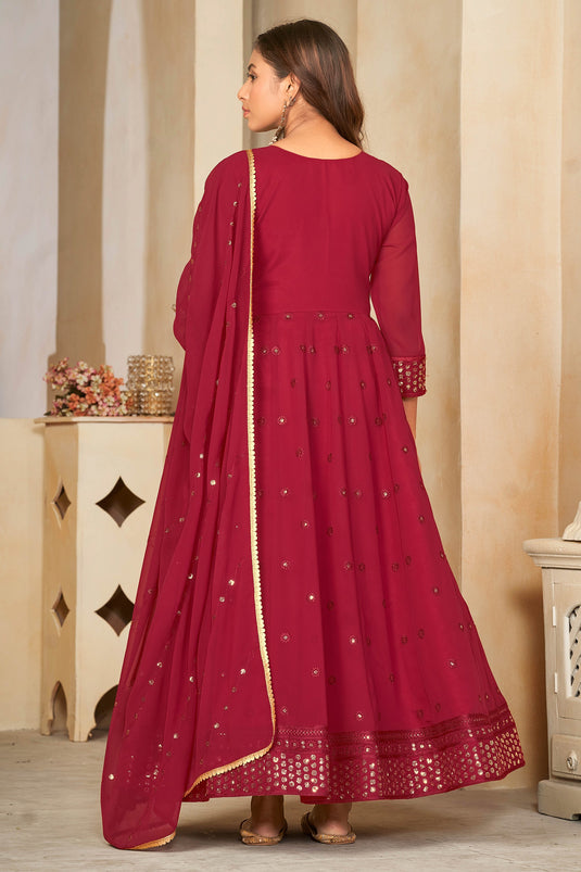 Dazzling Georgette Fabric Maroon Color Sequins Embroidered Anarkali Suit