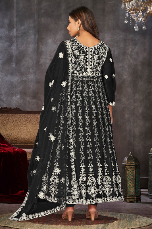 Incredible Net Fabric Black Color Embroidered Anarkali Suit