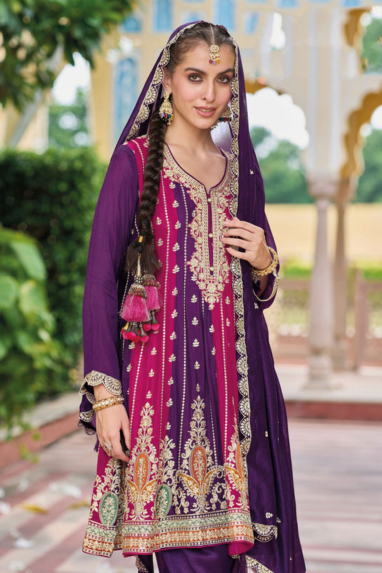 Dazzling Purple Color Readymade Salwar Suit In Art Silk Fabric