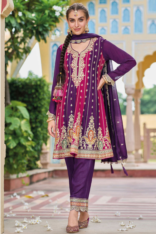 Dazzling Purple Color Readymade Salwar Suit In Art Silk Fabric