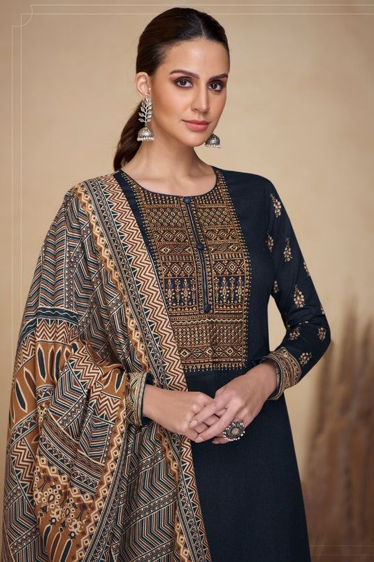 Black Color Fancy Cotton Fabric Trendy Casual Look Salwar Suit