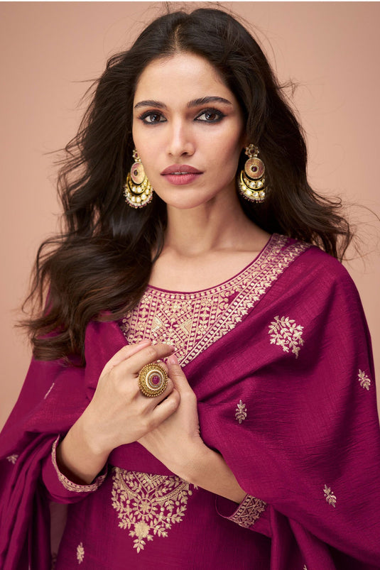 Vartika Singh Magenta Color Silk Fabric Embroidered Vintage Salwar Suit