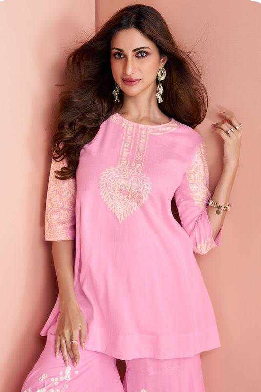 Trendy Georgette Fabric Pink Color Readymade Co-Ord Set