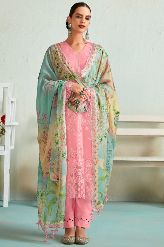 Engaging Peach Color Muslin Fabric Function Wear Salwar Suit