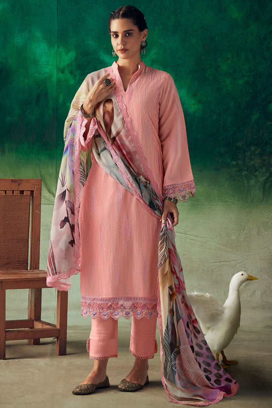 Tempting Muslin Fabric Peach Color Function Wear Salwar Suit